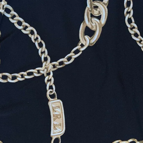 Lauren Ralph Lauren Equestrian Print Stretch Sheath Black with Gold Chains   8 - Picture 6 of 10